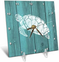 3dRose Turtle Stencil in White Over Teal Weatherboard- Not Real Wood - Desk Clock, 6 by 6-Inch (dc_220428_1)
