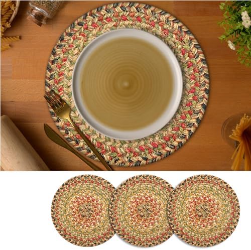 Homespice Kingston Braided Trivets Ideal as Hot Pads, Round 8" Set of 3