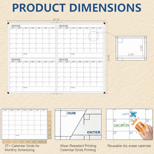 XBoard Magnetic Calendar Whiteboard 48x36 Inches 4 Month