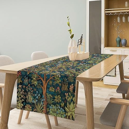 William Morris Floral Table Runner, Vintage Green Botanical Printed Table Runner for Home Kitchen Dining Table Decoration,13x120 Inch