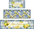 Lemon Kitchen Rugs, Yellow and Blue Lemon Print Kitchen Mats