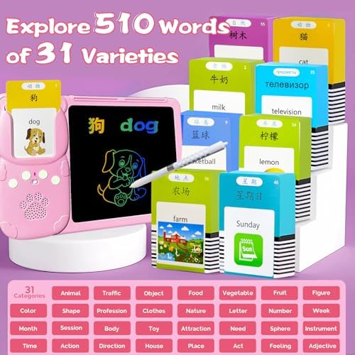 Writing Drawing Tablet with Talking Flash Cards - Chinese Pink