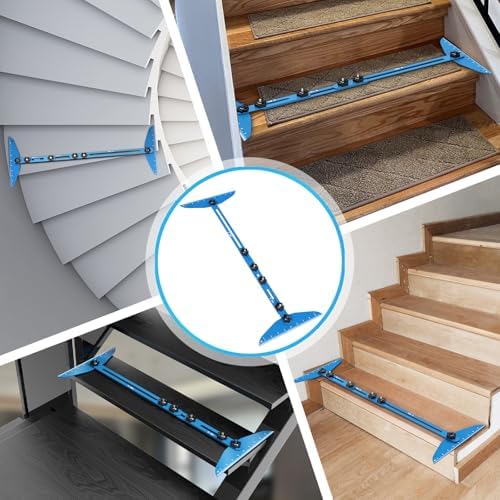 Stair Treads Gauge Template Tool Stair Tread Jig 11-60 inch Length Adjustable Measuring Stair Tread Template Tool Stair Gauge Set for Stairs, Risers, Shelf and Cutting Drywall (Blue)