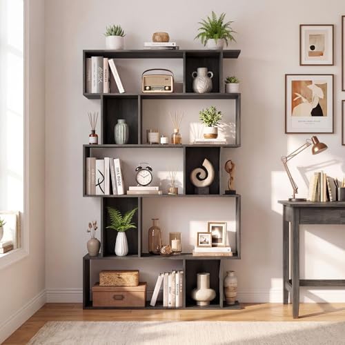 Giantex 5-Tier Bookshelf, 10-Cube Geometric Book Case with 5 Closed-Back Cubbies, Anti-toppling Kits, Open Display Storage Shelf for Living Room, Home Office, Bedroom, Gray