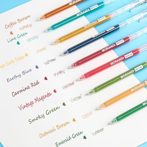 9 Colored Gel Pens Set, 0.6mm Fine Point for Black Paper & White Paper, Pens for Journaling, Adult Coloring Books, Bible, Drawing, Note Taking, Art & Journaling Supplies(Morandi-Retro Color)