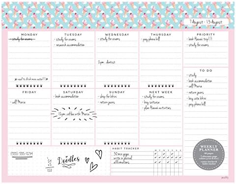 Undated Desk Planner Pad - 52 Pages Weekly Notepad with To Do List and Habit Tracker | Weekly Desk Pad Tear Off for Organization (Ice Cream)