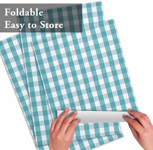 Rustic Teal White Buffalo Check Plaid Pattern Placemat 1PC, Farmhouse Heat Resistant Washable Table Place Mats Cotton Table Linens Party Holiday Decor for Kitchen Dining Outdoor Indoor