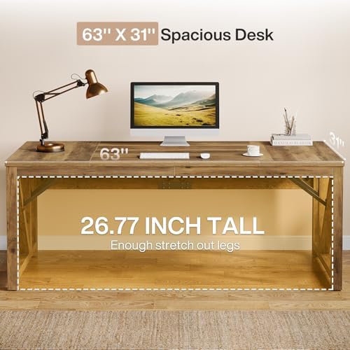 Tribesigns L Shaped Desk with Drawer Cabinet, 63" Executive Computer Desk and lateral File Cabinet, 2 Piece Home Office Furniture with Drawers for Hanging, Door