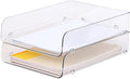 Gagee 2 Pack Paper Organizer for Desk,Clear Stackable Paper Sray Holder ﻿, Office Desk Organizer for Notes, Pens, File, Document