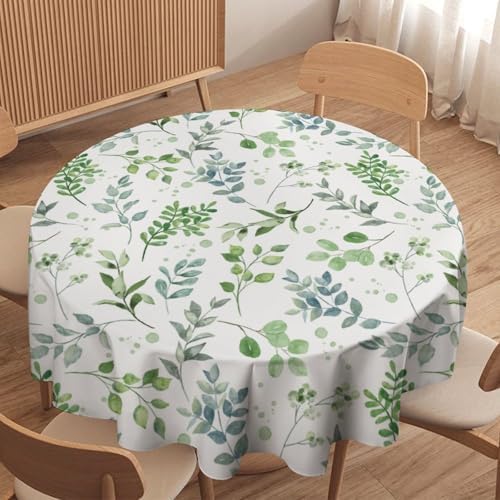 Sage Leaves Tablecloth, Watercolor Spring Floral Green Eucalyptus Leaf Print Table Cover for Farmhouse Kitchen Dinning Indoor Outdoor Party Decor, 50x50in
