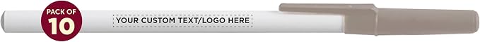 DISCOUNT PROMOS Custom Value Stick Pens Set of 10, Personalized Bulk Pack - Black Ink, Great for Office, School, Business, Tradeshows, Events - Grey