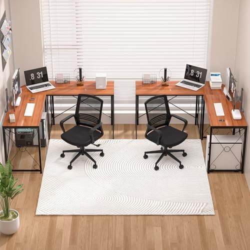 VECELO 59" L Shaped Computer Desk, Corner Computer Desk, Sturdy Home Office Computer Table for Small Space, Writing Desk, Larger Gaming Desk Workstation,Brown