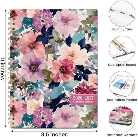Large Planner 2026-2027, A4 (8.5" x 11") Hardcover Weekly & Monthly Planner July 2026 - June 2027 with Monthly Tabs, Academic Planner for School, Work and Office, Petaline Wash