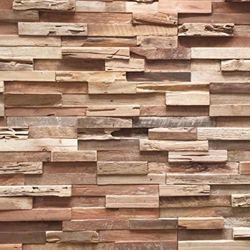 Wall!Supply 3D Wall Panels – Reclaimed Rustic Asian Teak Wood – Home Decor Wallpaper Alternative for Living Room, Bedroom & Office – Easy DIY Installation – 10 Pack, Covers 9.6 Sq Ft