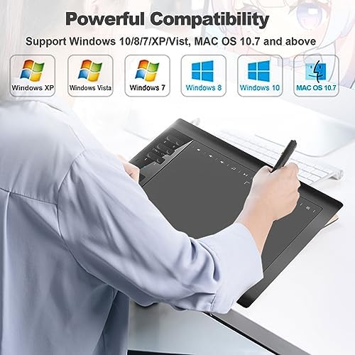 Graphics Drawing Tablet,10x6 inch Digital Writing Tablet with 8192 Levels Stylus for PC/Mac/Android 5.0 and Above with OTG Function for Drawing and Online Teaching