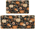 Baccessor Fall Kitchen Rugs Set of 2, Pumpkin Floral Kitchen Mats for Floor Washable Low-Profile Farmhouse Autumn Holiday Home Indoor Outdoor Decor 17x29 and 17x47 Inch