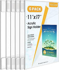 MaxGear Acrylic Sign Holder 11 x 17 Wall Mount with Tape, 6 Pack, Vertical