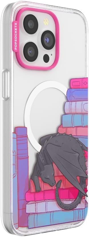 PopSockets iPhone 15 Pro Max Phone Case w/MagSafe- Curled Up & Cozy | Magnetic, Wireless Charging, Camera & Drop Protection, Bookish, Dragon