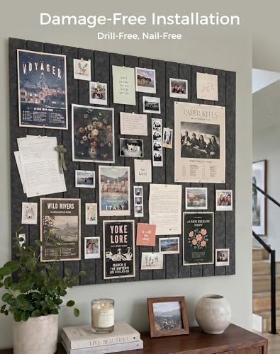 Aothia 12-Pack Felt Bulletin Board Tiles 48"x36", Modular Pin Board for Notes, Photos & Mood Boards, Cork Board Alternative for Smooth Walls, 0.35" Thick, 70 Adhesive Tabs & 40 Pins, Charcoal Gray