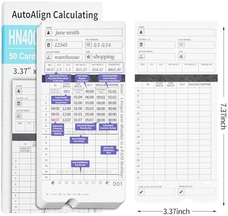HN4000 Time Cards for Employee Time Clocks, Compatible with HN4000, HN2000, HN2500, HN4500, Card Numbers 1-50, Pre-Punched Holes, of 50 Cards, Separate Packaging (300)