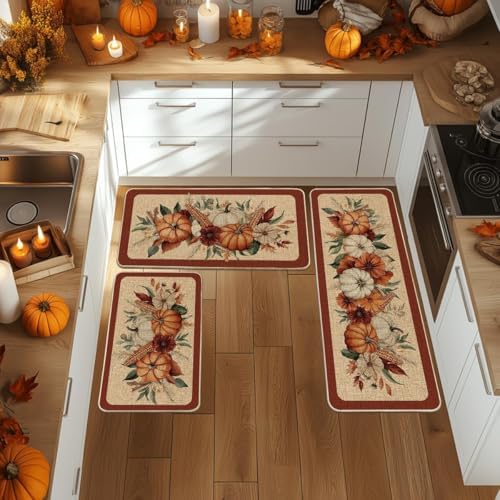 Artoid Mode Corn Fall Kitchen Mats Set of 3-17"x29"+17"x36"+17"x47"