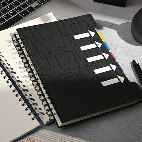 CAGIE 5 Subject Notebook for Work, Spiral, with Dividers, 5x7, Black