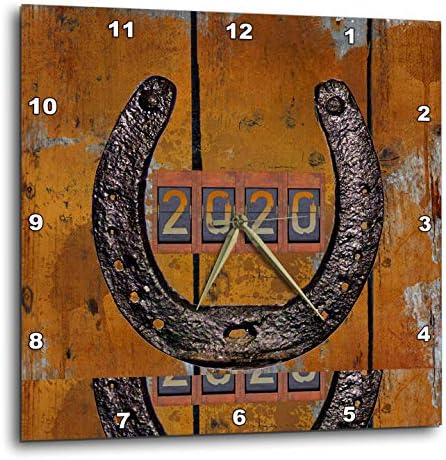3dRose Wall Clock Silent - 10 inch - Imago of Rustic Horseshoe on Wooden Wall, 2020 New Year - New Years Design