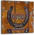 3dRose Wall Clock Silent - 10 inch - Imago of Rustic Horseshoe on Wooden Wall, 2020 New Year - New Years Design