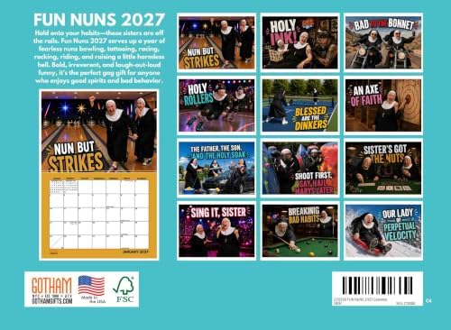 Fun Nuns Calendar 2027 Monthly Wall Calender 12 Month