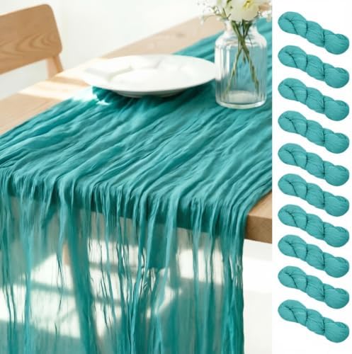 Teal Cheesecloth Table Runner Fall Boho Wedding Birthday Home Decor