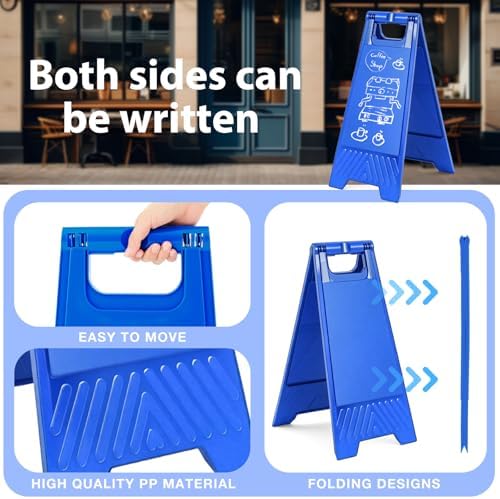 2 Pack a Frame Sandwich Board Sign with Dry Erase Surface, 24 x 12 Inch Double Sided Sidewalk Sign Chalkboard Easel Heavy Duty Plastic Dry Erase Poster Board for Outdoor Restaurant Cafe Menu (Blue)