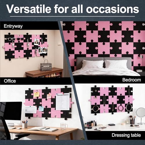 Large Felt Bulletin Board, 16-Pack Cork Board Alternative for Walls Decor, with 60Pushpins, 80Damage-Free Adhesive, DIY Shape Frameless Collage Set for Office, Home, Classroom