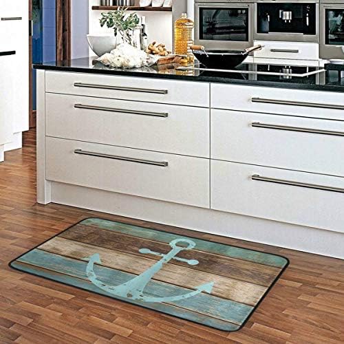 Aslsiy Retro Wooden Board Anchor Kitchen Rug Sea Ocean Kitchen Mat Area Rug Marine Nautical Floor Mat Welcome Non Slip Rug for Kitchen Home Decor 39" X 20"