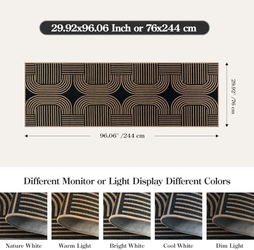 Lahome Modern Geometric Black Runner Rug, 2x8 Indoor Outdoor Hallway Runner