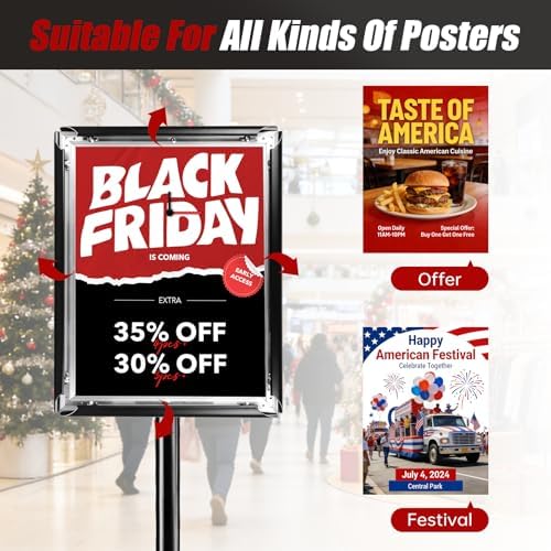 1Pack Sign Holder Stand-8.5x11 inch，Adjustable Sign Stands For Display，Heavy Duty Floor Standing Sign Holder Stand Aluminum for Retail Store，Museum，Volunteer Cctivities（Black）