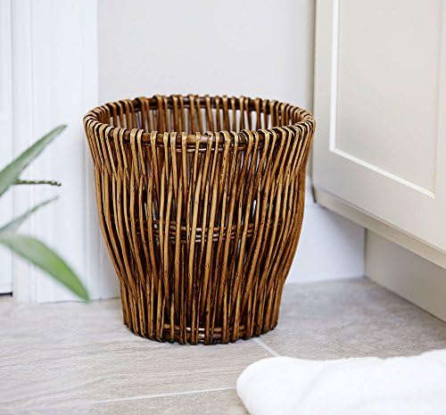 Household Essentials Small Reed Willow Waste Basket, Handwoven Basket with Removable Liner, Attractive Alternative to Plastic or Metal Cans, Brown