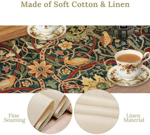 William Morris Table Runner Vintage Flowers Table Runner for Dining Table Decor 13 x 120 Inch Strawberry Thief