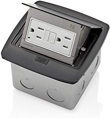 Leviton Pop-Up Floor Box with 15 Amp, Tamper-Resistant Self-Test GFCI Outlet, PFGF1-MB, Black