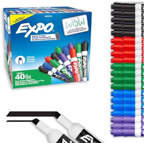 EXPO Dry Erase Markers, Low Odor Ink, Chisel Tip, 40 Count - Whiteboard, Calendar, Organization, Essential Supplies for Office, School, Classroom, Teachers