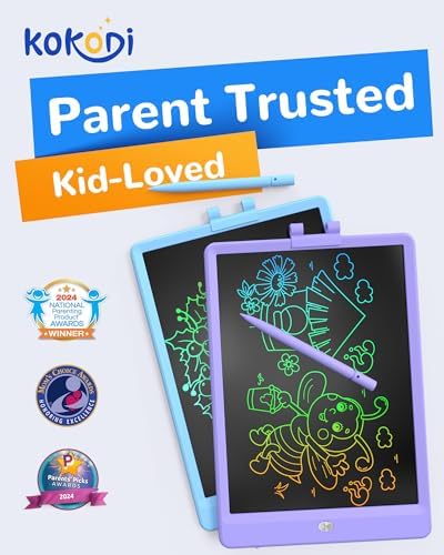 KOKODI LCD Writing Tablet, 10 Inch Colorful Toddler Doodle Board Drawing Tablet, Erasable Reusable Electronic Drawing Pads, Educational and Learning Toy for 3-6 Years Old Boy and Girls(Purple)