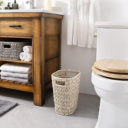 GRANNY SAYS Wicker Trash Can, Wicker Waste Basket for Bathroom, Butter Milk