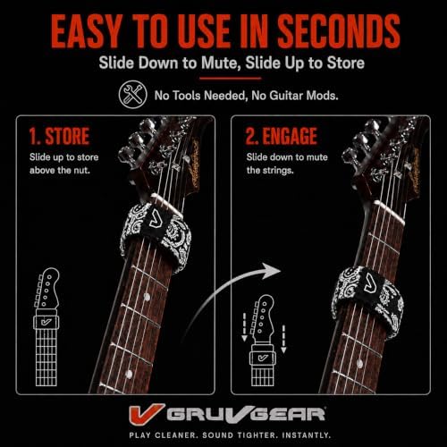 Gruv Gear Fret Wrap & Guitar Mute, Fretwrap for Acoustic, Electric & Bass | String Dampener Recording, Tapping & Practice Accessory (1 Pack, Small Bandana Black, Fits 4 String Bass, 6 String Guitar)