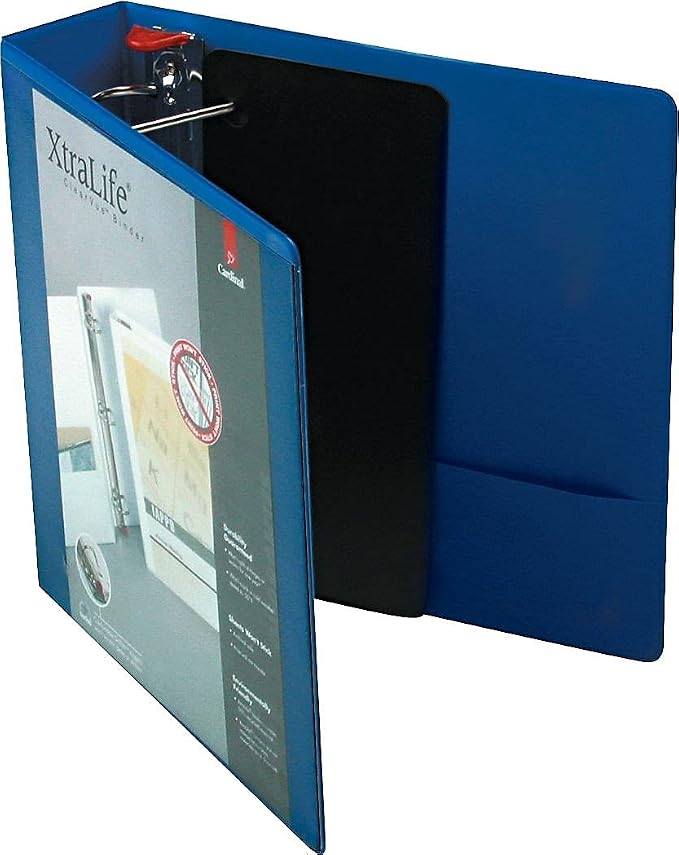 Cardinal 3 Ring Binder, 2 Inch Heavy Duty XtraLife Binder, Locking Slant-D Rings, Crack-Resistant Cover & Spine, ClearVue Covers, Holds 540 Sheets, Blue (26322)