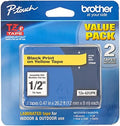 Brother Genuine P-Touch, TZe-6312Pk Tape ½” (12mm) 2-Pack Laminated P-Touch Tape, Black On Yellow Perfect for Indoor Or Outdoor Use, Water Resistant, 26.2 Ft. (8M)