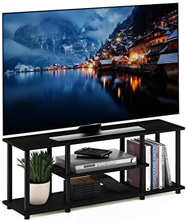 Furinno Turn-N-Tube No Tools 3D 3-Tier Entertainment TV Stand up to 50 inch TV, Round Tubes, Walnut | for TV up to 50 Inch, Open Frame Rectangular Entertainment Center with Storage Shelf, TV Console, for Living Room, Bedroom
