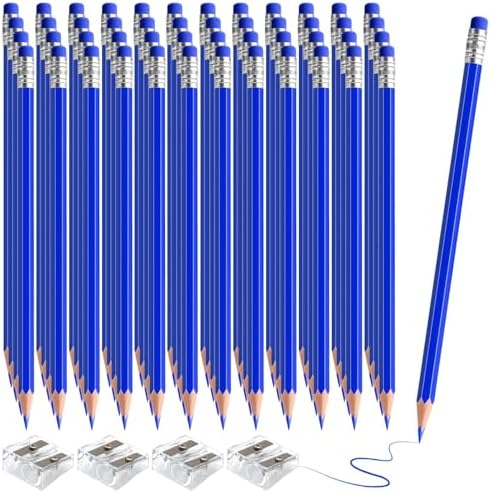 48 PCS Blue Pencils Bulk with Eraser, Pre-Sharpened HB Pencils for Writing & Drawing, School Supplies for Kids Homework, Tests, Art Crafts & Teacher Grading (Blue)