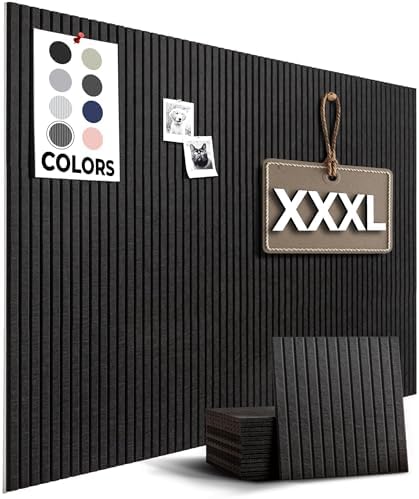 WALLHERO Large Bulletin Board, Tack Board, 59"x36" | 15 Pack | Wall Pin Board, Cork Board Alternative for Walls, Tablero de Corcho para Pared, Cord Board for Wall (Black Slats)