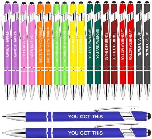 20 PCS Motivational Bulk Pens with Stylus Tip Gifts Black Ink