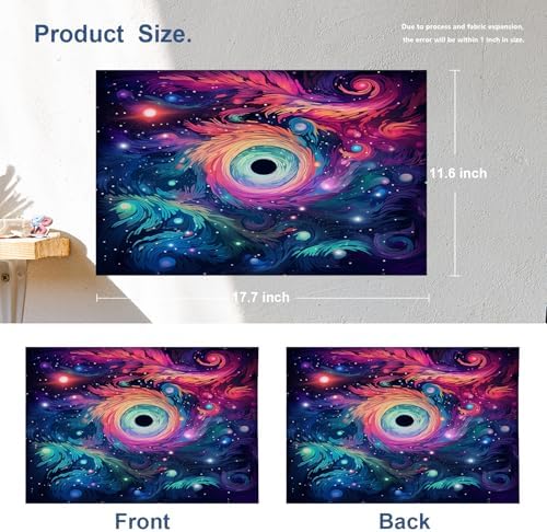 Batmerry Cosmic Swirls Stars Linen Placemats Set of 4, A Colorful Cosmic Scene Washable Table Mats for Kitchen Table Thickened Heat Insulation Dining Set Indoor Outdoor 12X18 in