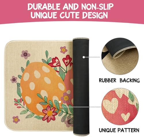 Happy Easter Kitchen Rugs and Mats Set of 2,Spring Eggs Flowers Floral Farmhouse Non Slip Washable Floor Sink Mats Decorations for Home Kitchen 18"x48"+18"x30"